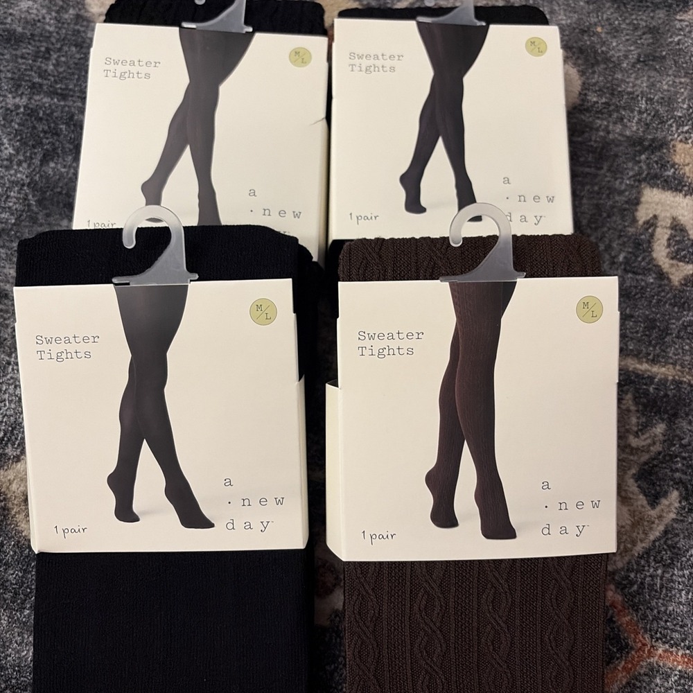 4 X Women's Knit Sweater Tights Black Size M / L - A New Day Medium